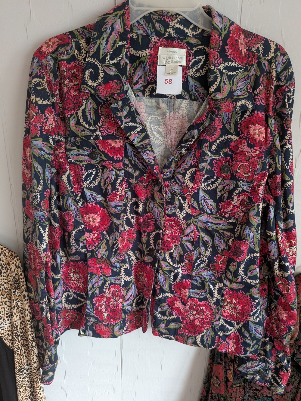 Christopher & Banks Navy Floral Button-Front Bomber Jacket
